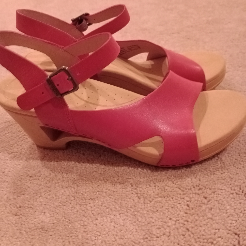 Dansko Pink Leather Wedge Sandals